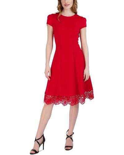 Donna Ricco Round-neck Sleeveless Fit & Flare Dress - Red