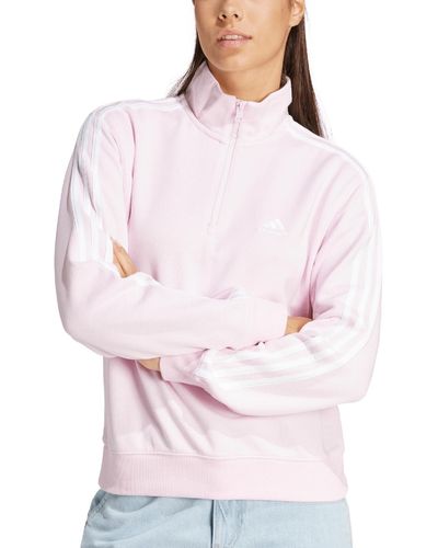 adidas Cotton 3-stripes Quarter-zip Sweatshirt - Pink