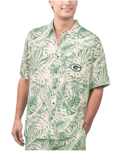 Margaritaville Green Bay Packers Sand Washed Monstera Print Party Button-up Shirt