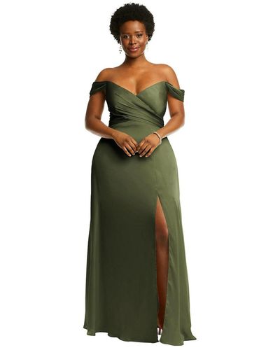 Dessy Collection Off-the-shoulder Flounce Sleeve Empire Waist Gown - Green