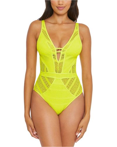 Becca Color Play Crochet Plunge One-piece Swimsuit - Yellow