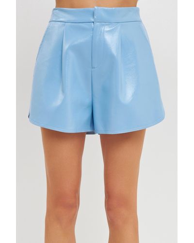 Grey Lab High-waisted Faux Leather Shorts - Blue