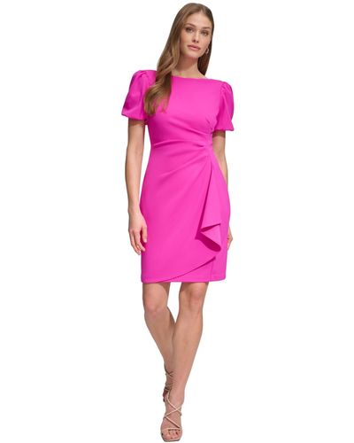 DKNY Puff-sleeve Side-ruched Sheath Dress - Pink