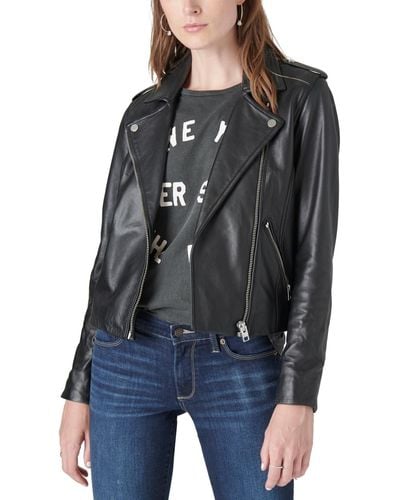 Lucky Brand Classic Leather Moto Jacket - Black