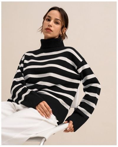 LILYSILK The Tarra Stripe Sweater - Black