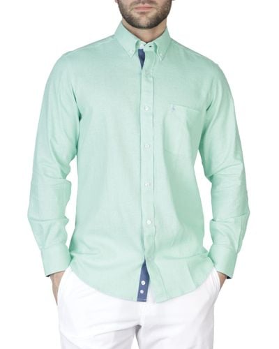 Tailorbyrd Solid Linen Long Sleeve Shirt - Green