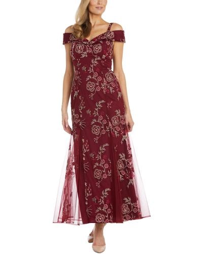 R & M Richards R & M Embroidered Cold-shoulder Gown