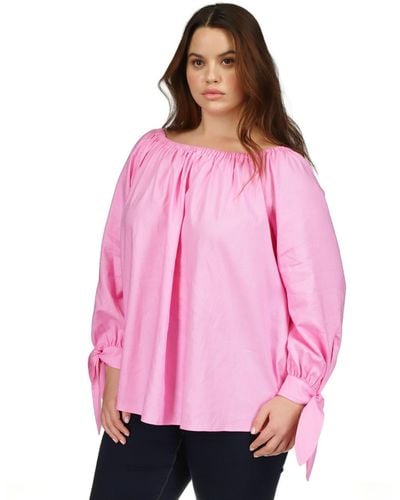 Michael Kors Michael Plus Size Long-sleeve Tied-cuff Top - Pink