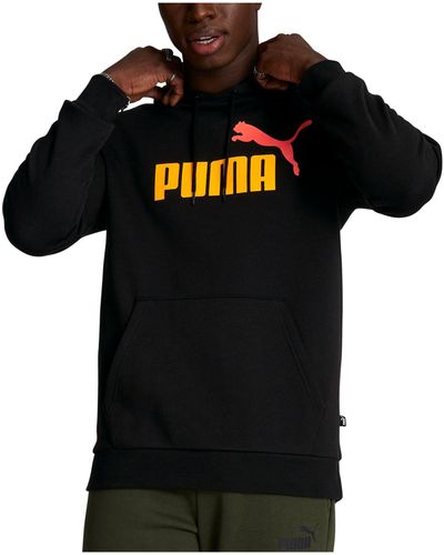 PUMA Ess+ 2 Big Cat Logo-print Fleece Hoodie - Black