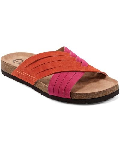Earth Atlas Round Toe Footbed Slip-on Casual Sandals - Red