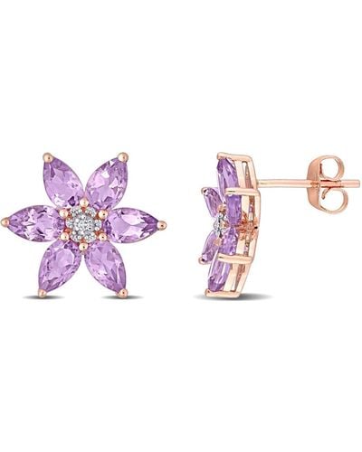 Macy's Amethyst And Diamond Floral Stud Earrings - Purple