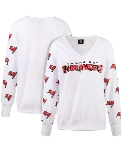 Cuce Tampa Bay Buccaneers Sequin Fleece V-neck T-shirt - White