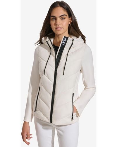 DKNY Hooded Scuba Packable Puffer Coat - Natural