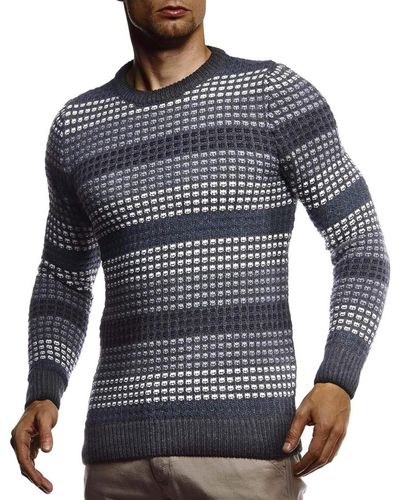 Leif Nelson Stylish Sweater Longsleeve Pullover Sweatshirt Hoodie - Blue