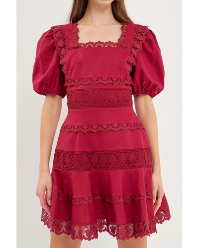 Endless Rose Multi Lace Linen Mini Dress - Red