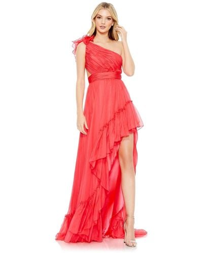 Mac Duggal Ruffled One Shoulder Asymmetrical Gown - Red