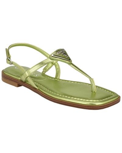 Guess Rainey Logo Sqaure Toe T-strap Flat Sandals - Green