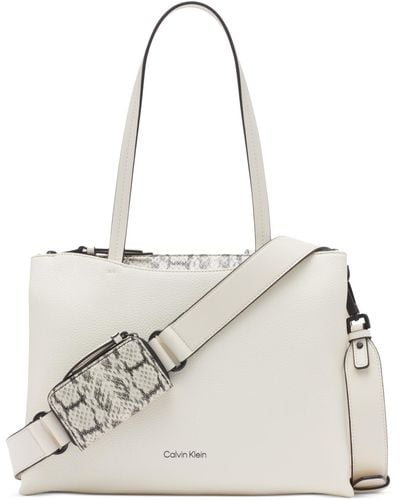 Calvin Klein Chrome Top Zipper Convertible Tote - White