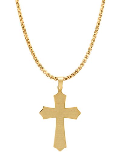 Steeltime Our Father Lord's Prayer Cross Pendant - Metallic