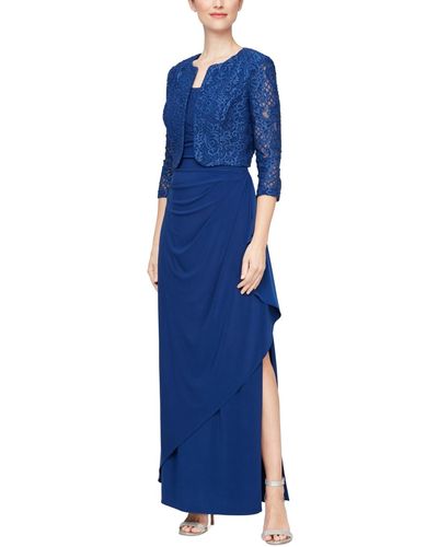 Alex Evenings Embellished Gown And Jacket - Blue