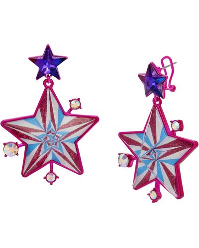 Betsey Johnson Faux Stone Festive Star Drop Earrings - Pink