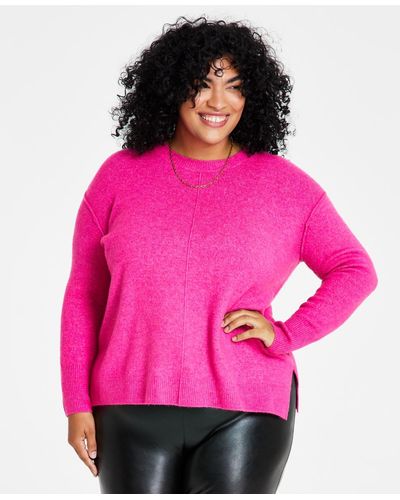 Vince Camuto Plus Size Cozy Long Sleeve Extend Shoulder Sweater - Pink