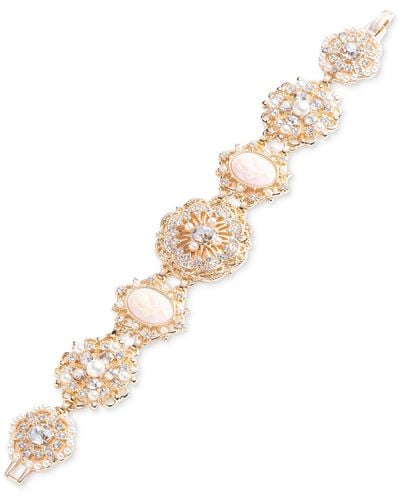 Marchesa Tone Crystal & Imitation Pearl Flower Cameo Flex Bracelet - Metallic