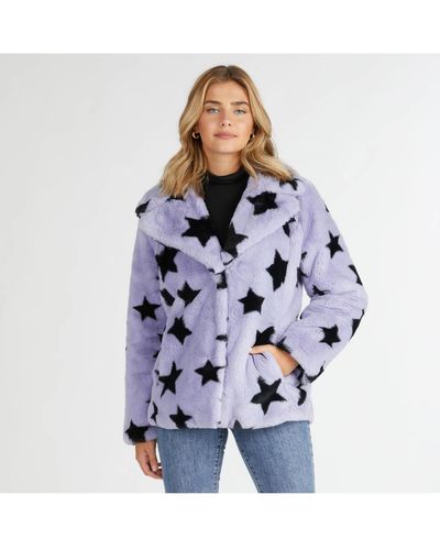 NVLT Short Pile Faux Fur Star Print Jacket - Blue