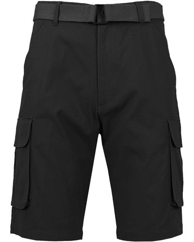 Galaxy By Harvic Flat Front Belted Cotton Cargo Shorts - Black