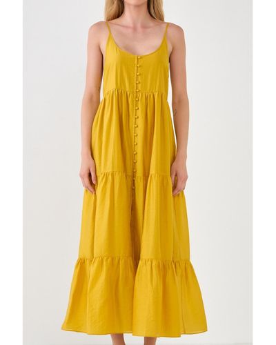 Endless Rose Button Detail Tiered Midi Dress - Yellow