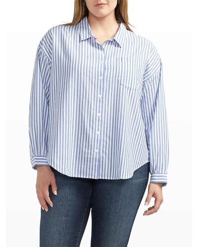 Jag Plus Size Relaxed Button-down Shirt - Blue
