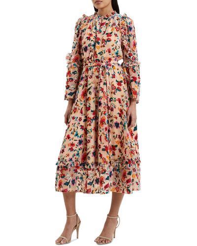 French Connection Avery Long Sleeve Burnout Floral Midi Dress - Multicolor