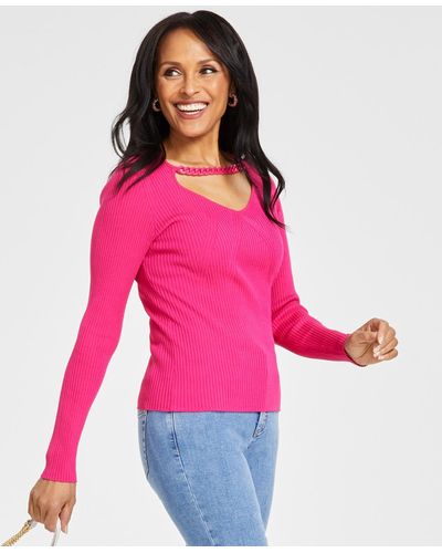 INC International Concepts Chain-trim Cutout Sweater - Pink