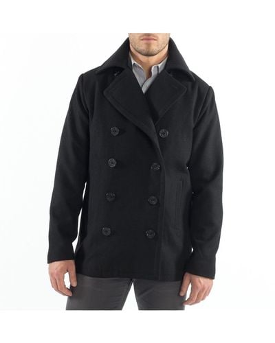 Alpine Swiss Mason Wool Blend Pea Coat Jacket Double Breasted Dress Coat - Black