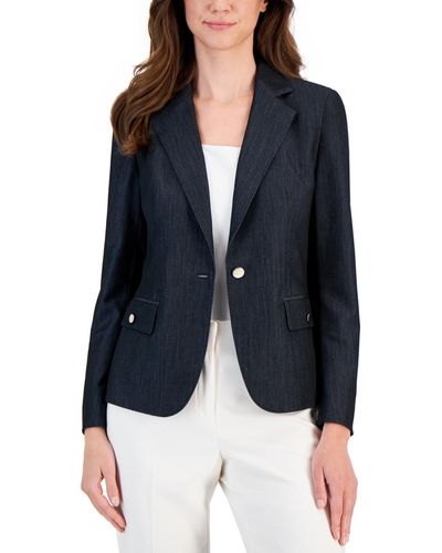 Anne Klein Denim One-button Blazer - Blue