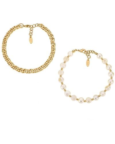 Ettika Cultured Freshwater Pearl And 18k Gold Plated Chain Anklet Set - Metallic
