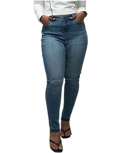 Poetic Justice Plus Size Curvy Fit High Rise Release Hem Cropped Ankle Jeans - Blue