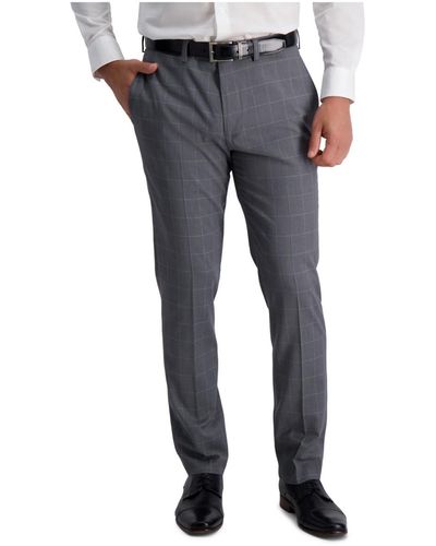 Louis Raphael Stretch Windowpane Slim Fit Flat Front Suit Separate Pant - Gray