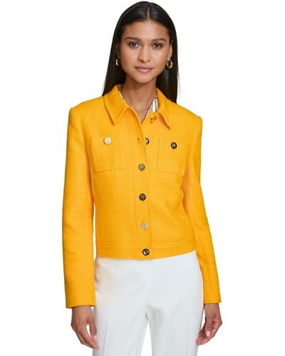 Karl Lagerfeld Paris Button-front Textured Jacket - Yellow