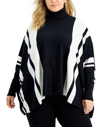 Alfani Plus Size Striped Poncho Sweater - Black