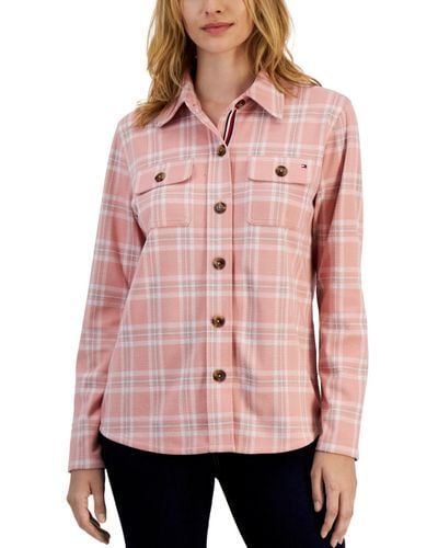 Tommy Hilfiger Collared Plaid Shirt Jacket - Pink
