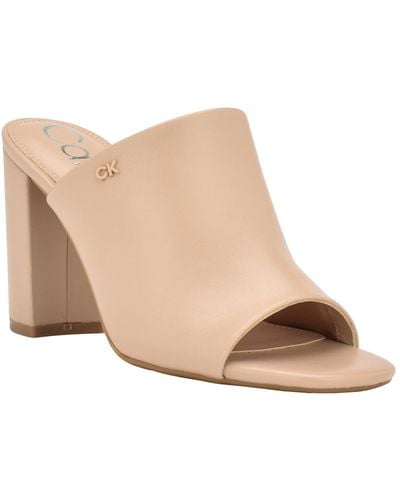 Calvin Klein Jotie Block Heel Square Toe Dress Sandals - Natural
