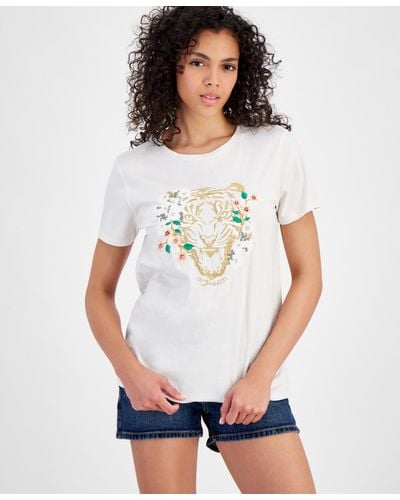 Guess Embroidered Tiger Daisy Short-sleeve T-shirt - White