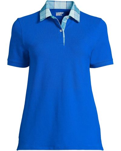 Lands' End Tall Mesh Cotton Short Sleeve Polo Shirt - Blue