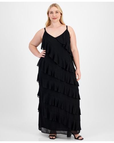 B Darlin Trendy Plus Size V-neck Sleeveless Ruffle-trim Gown - Black