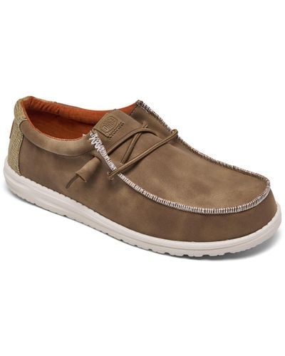 Hey Dude Wally Fabricated Leather Casual Moccasin Sneakers From Finish Line - Brown