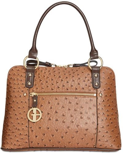 Giani Bernini Ostrich-embossed Dome Satchel - Brown