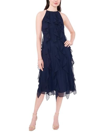 1.STATE Ruffled Sleeveless Midi Dress - Blue