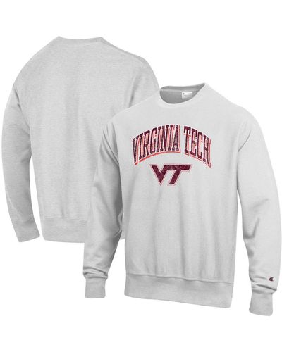 Champion Grey Virginia Tech Hokies Arch Over Logo Reverse Weave Pullover Sweatshirt