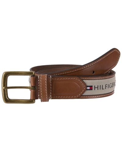 Tommy Hilfiger Tri-color Ribbon Inlay Leather Belt - Brown